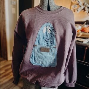 Purple Sweatshirt with Denim Patch
